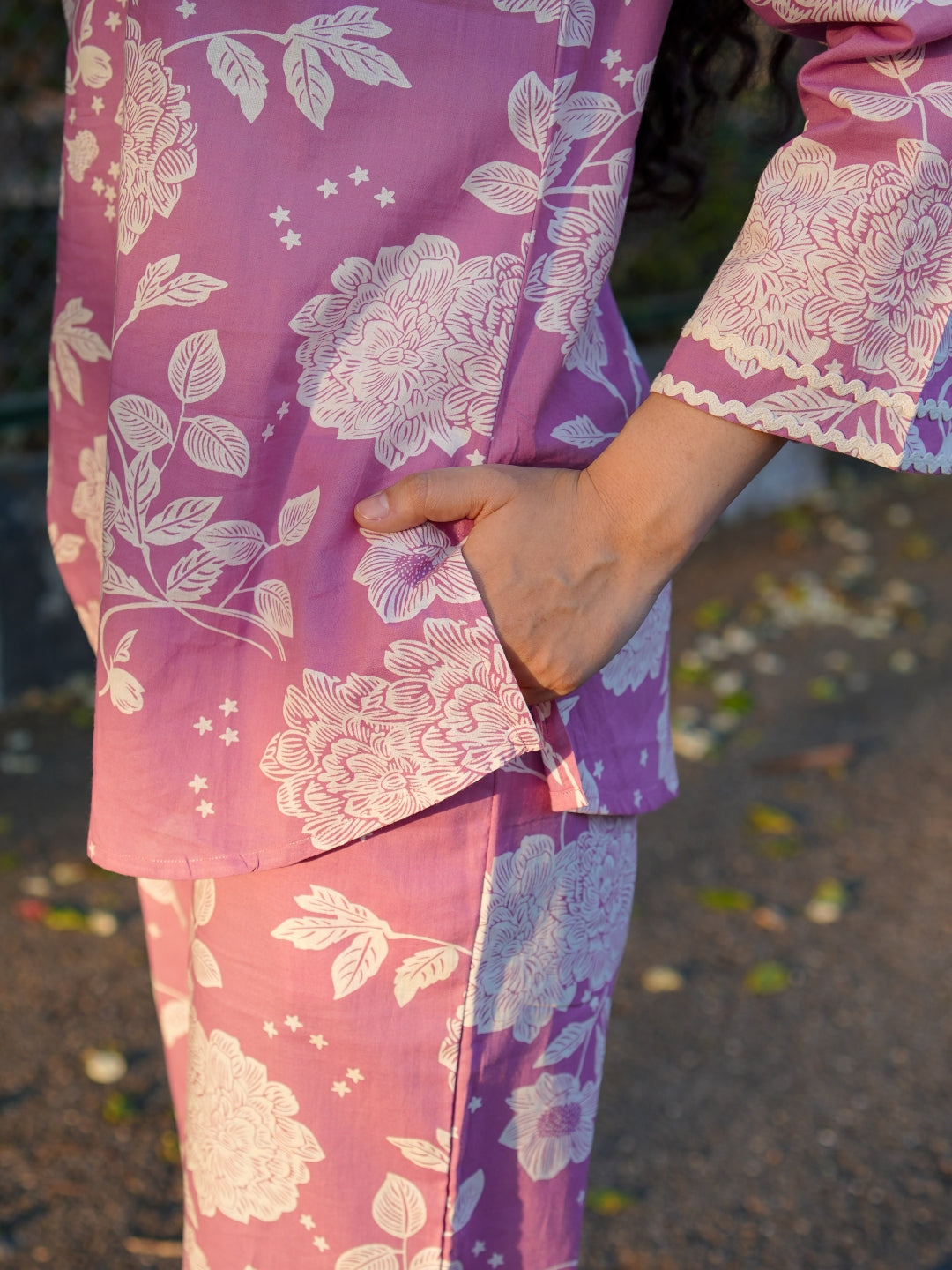 Romantic Florals Pure Cotton Pink Printed Tunic with Trousers