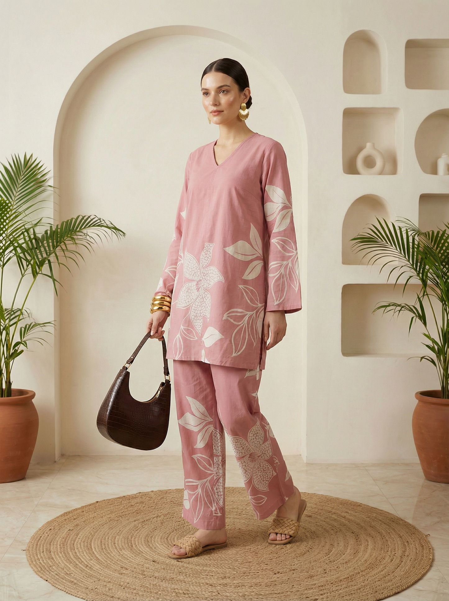 Romantic Florals Pure Cotton Printed Tunic with Palazzos