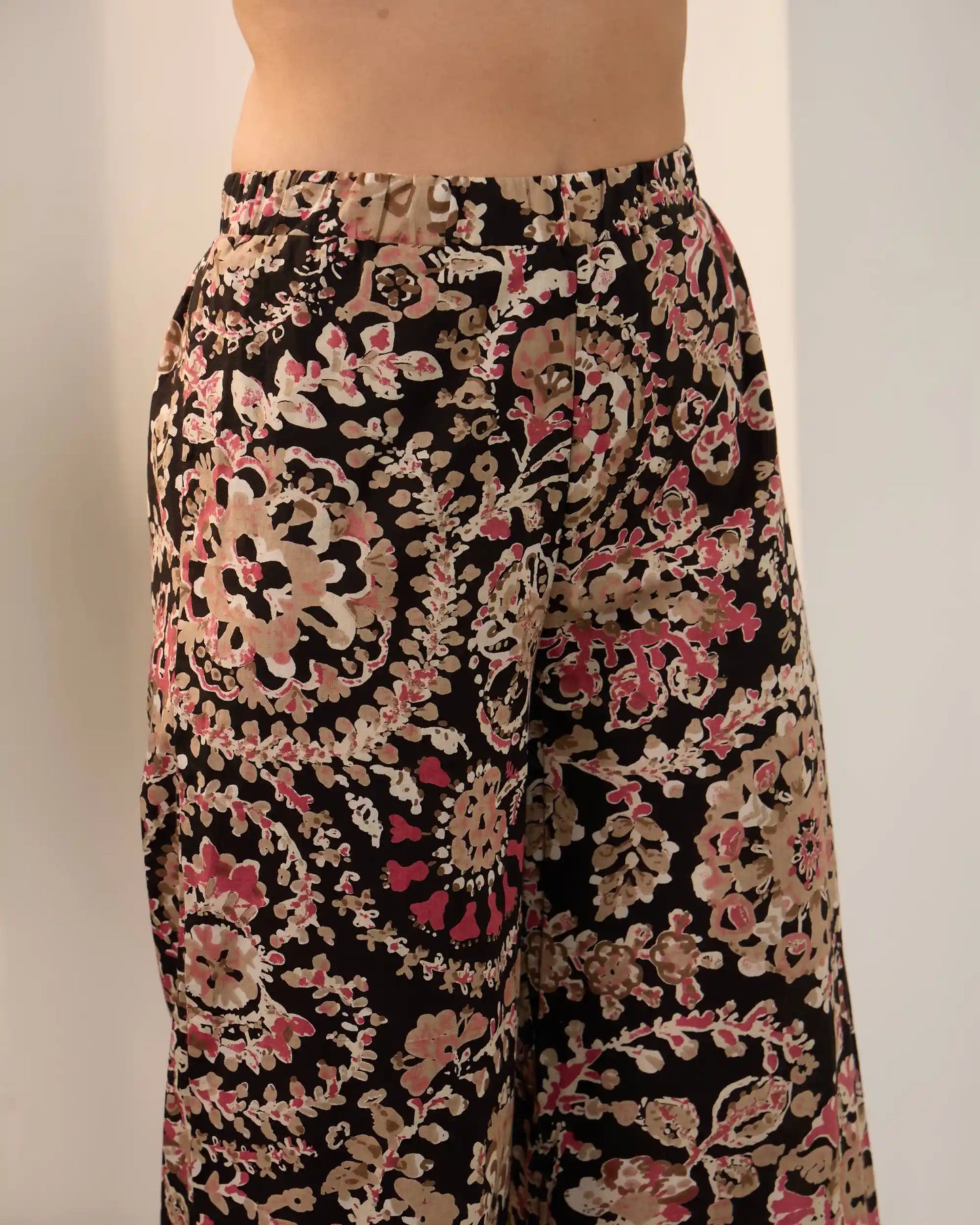 Black Floral Pure Cotton Shirt Collar Co-Ord Set with Trousers