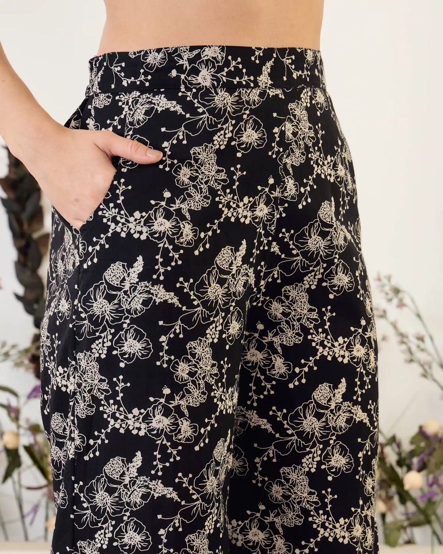 Black Printed Pure Cotton V-Neck Tunic & Palazzo Co-Ord Set