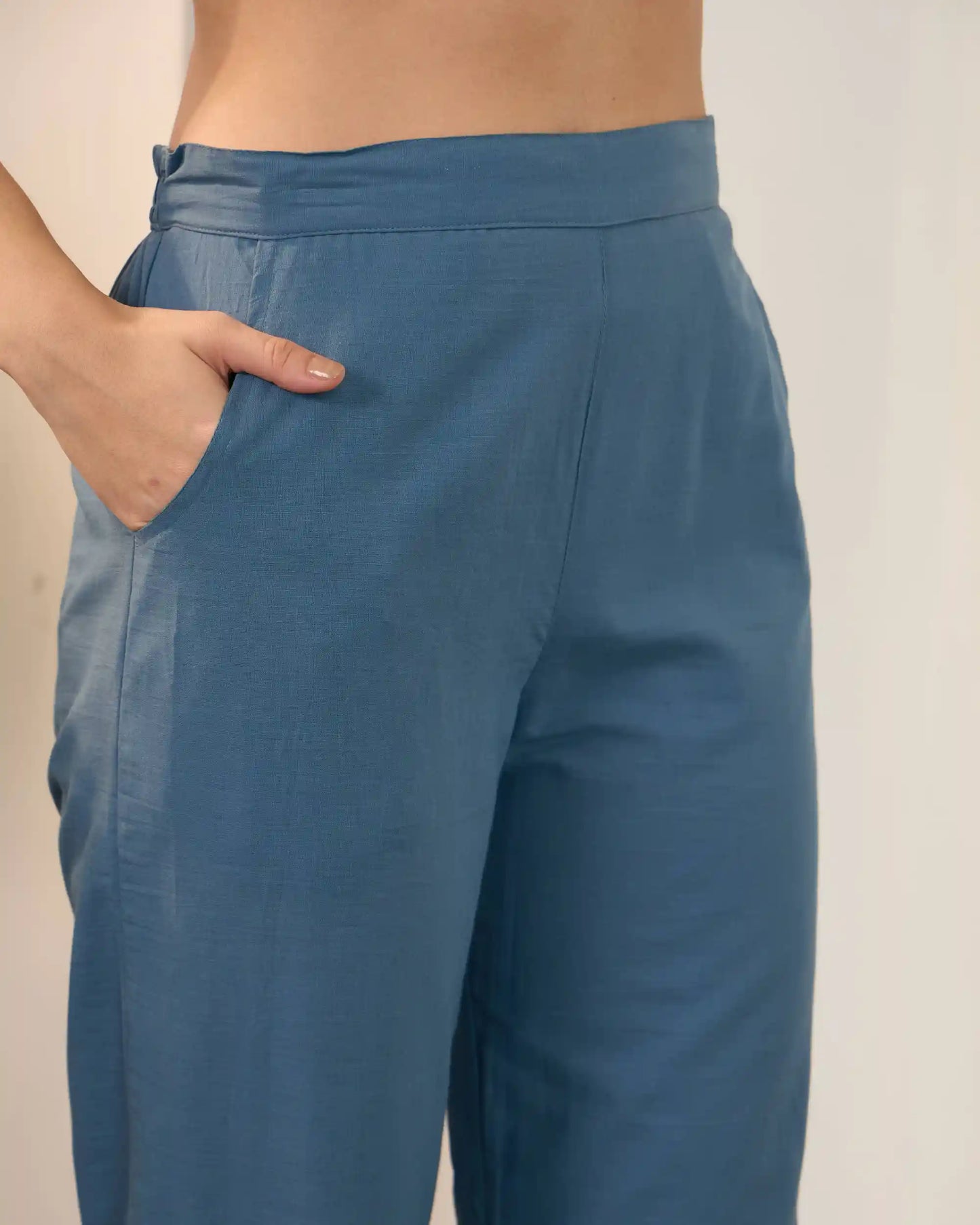 Blue Floral Pure Cotton V-Neck Tunic & Trouser Co-Ord Set