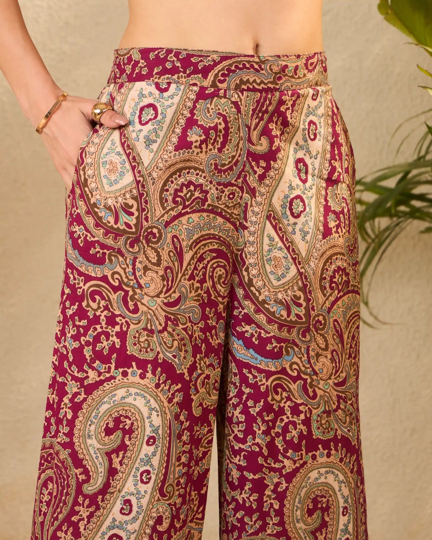 IMANA Maroon Paisley Pure Cotton Mandarin Collar Co-Ord Set