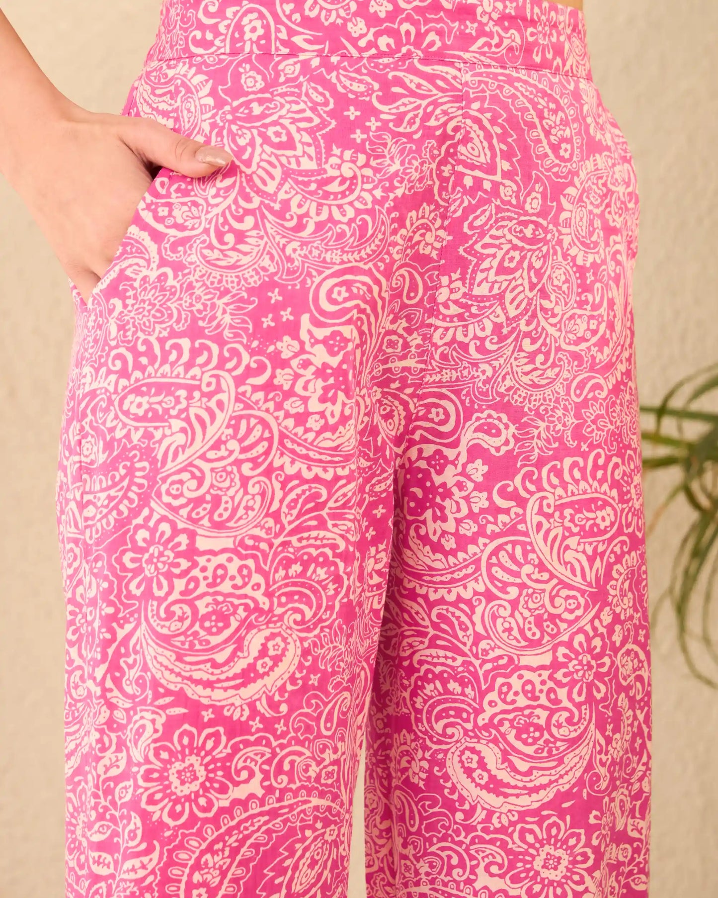 Pink Paisley Pure Cotton Sleeveless V-Neck Co-Ord Set