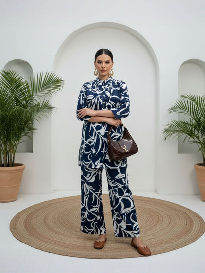 Blue Printed Pure Cotton Co-ord Set