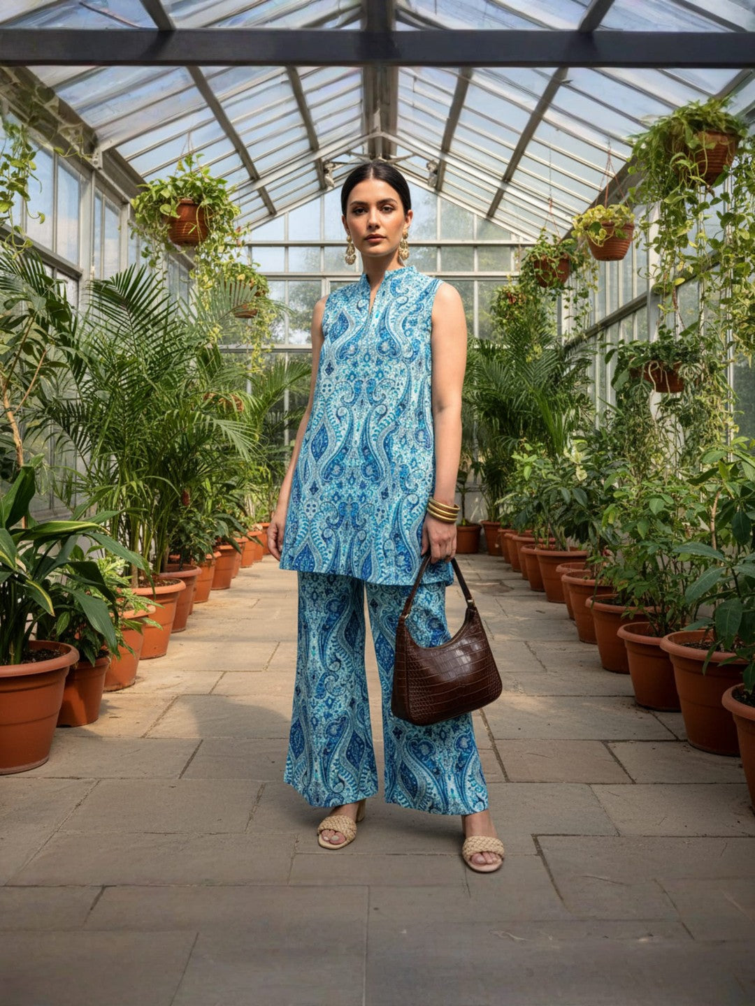 Turquoise Paisley Print Sleeveless Pure Cotton Co-ord Set