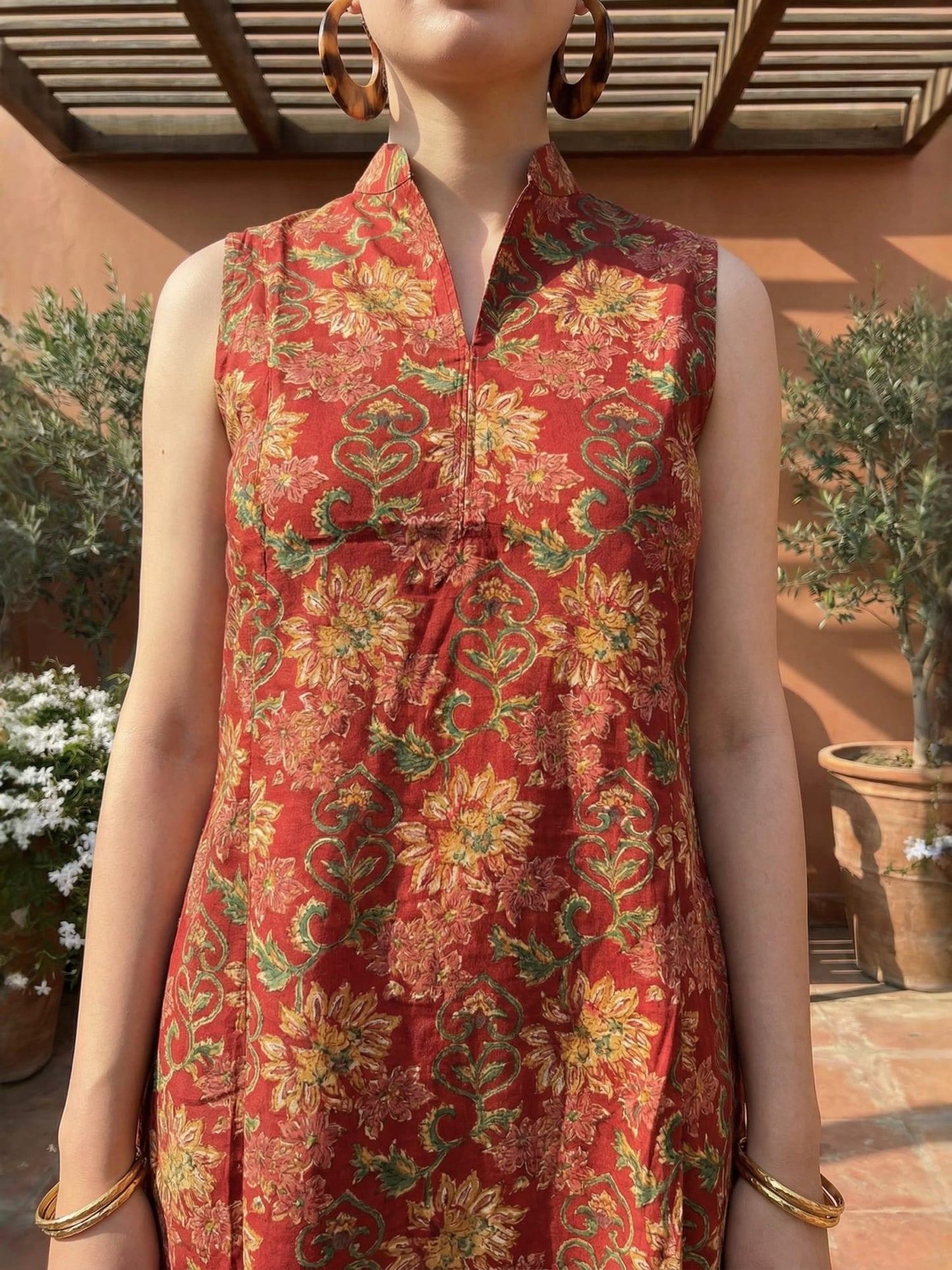 Maroon Hand Block Print Pure Cotton Sleeveless Co-ord Set