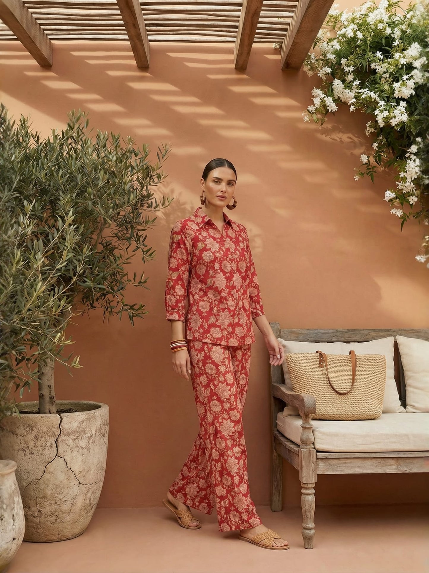 Red Romantic Florals Pure Cotton Set