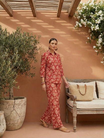 Red Romantic Florals Pure Cotton Set