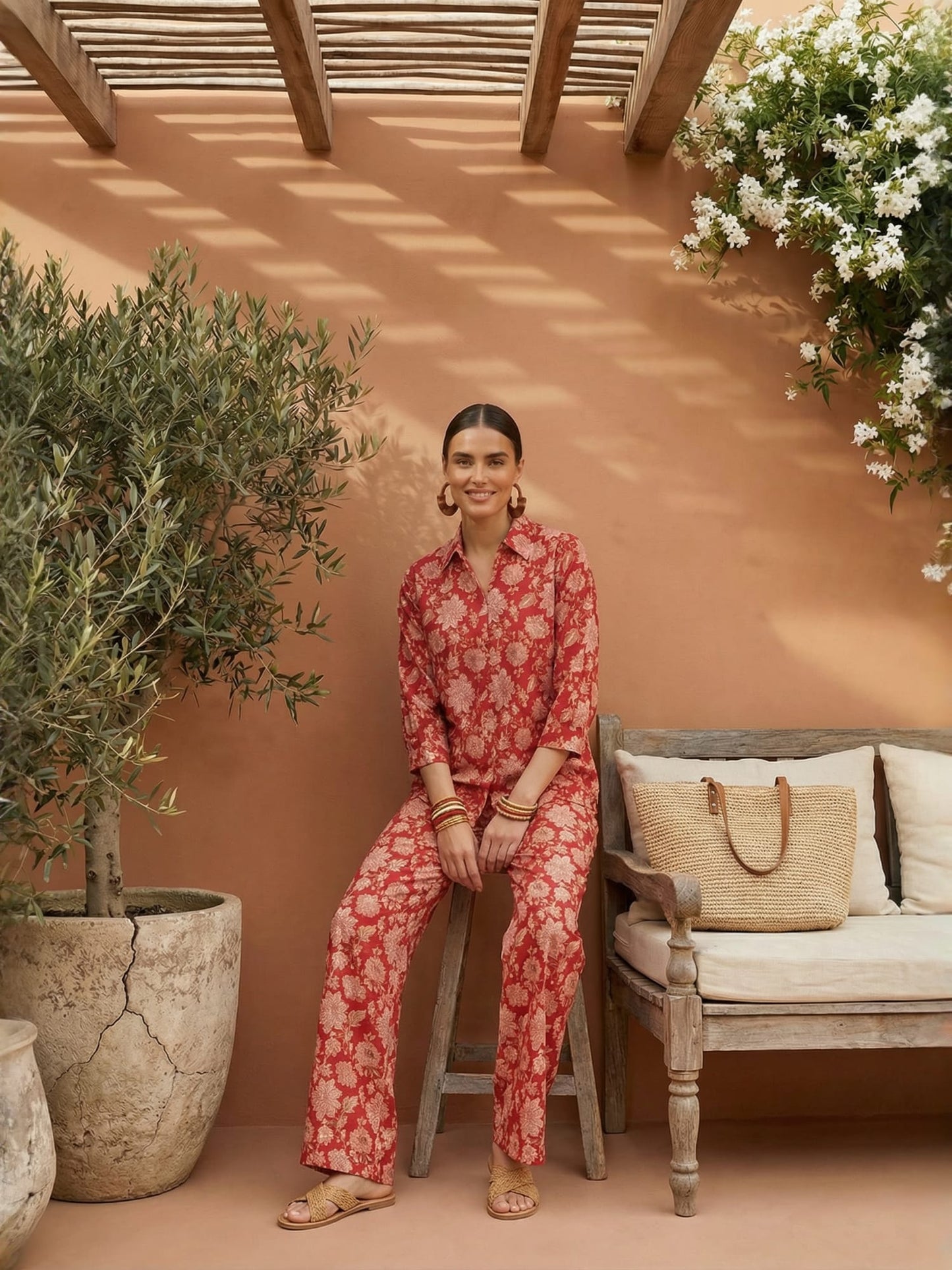 Red Romantic Florals Pure Cotton Set