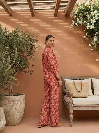 Red Romantic Florals Pure Cotton Set