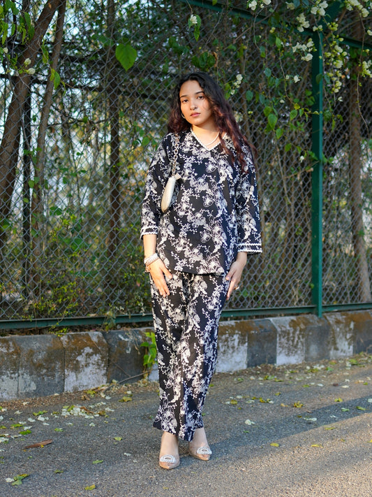 Romantic Florals Pure Cotton Printed Tunic with Trousers