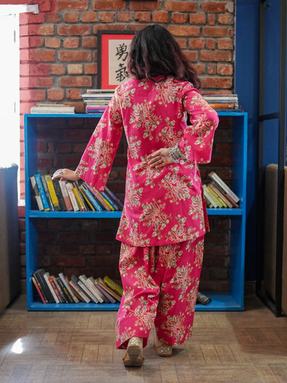 Pink Floral Fusion Pure Cotton Tunic and Trousers Co-ord Set