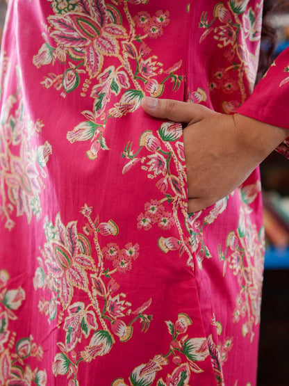 Pink Floral Fusion Pure Cotton Tunic and Trousers Co-ord Set