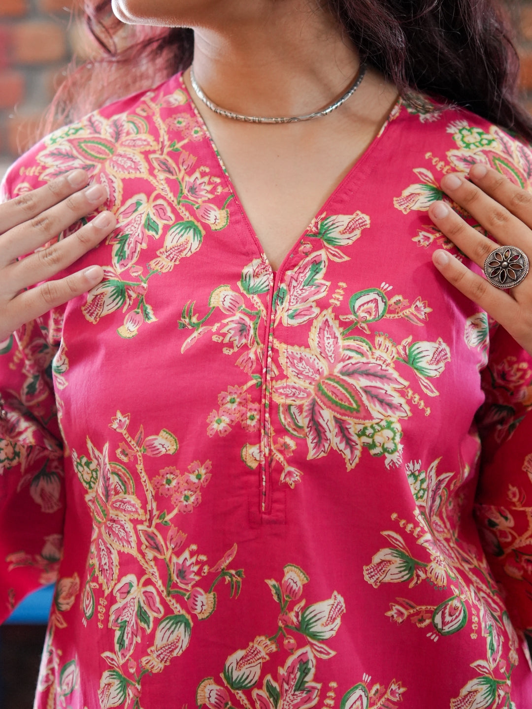 Pink Floral Fusion Pure Cotton Tunic and Trousers Co-ord Set