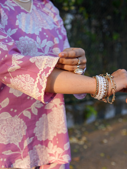 Romantic Florals Pure Cotton Pink Printed Tunic with Trousers