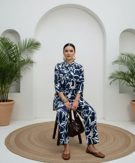 Blue Printed Pure Cotton Co-ord Set