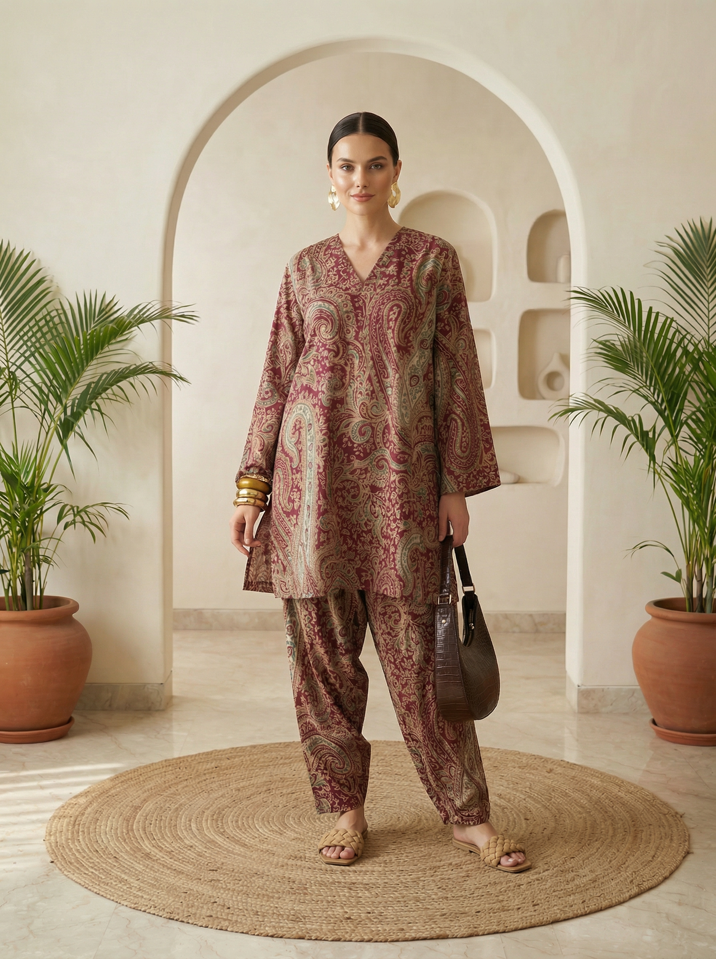 Romantic Florals Pure Cotton Printed Tunic with Palazzos