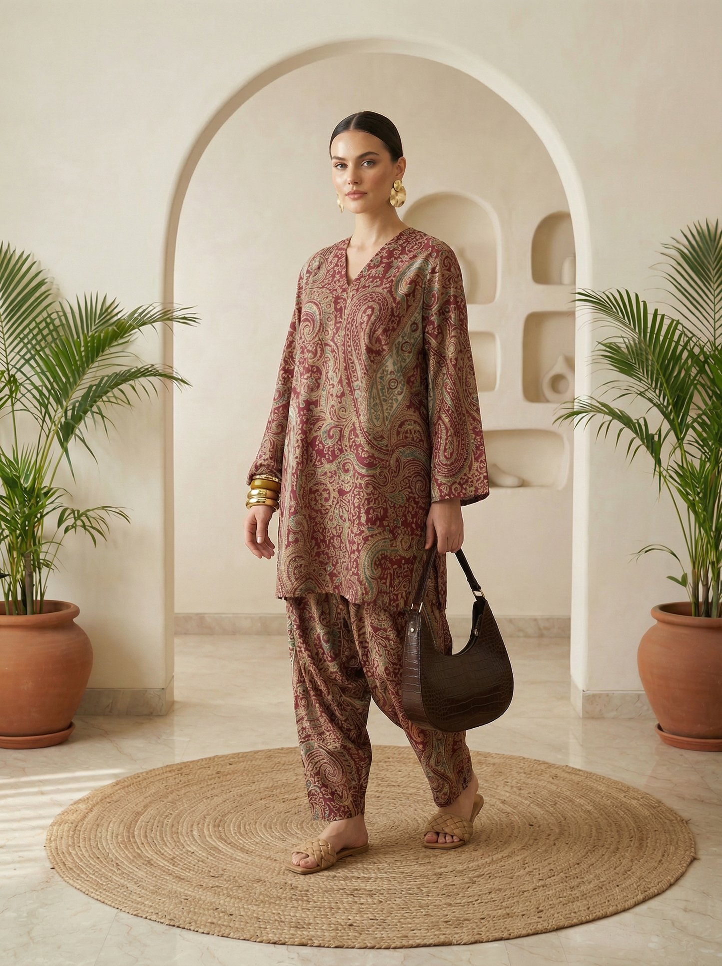 Romantic Florals Pure Cotton Printed Tunic with Palazzos