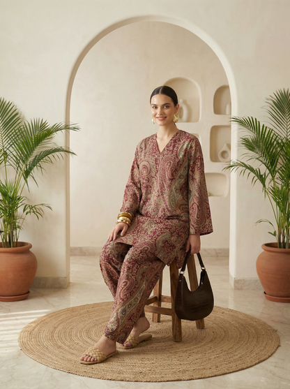 Romantic Florals Pure Cotton Printed Tunic with Palazzos