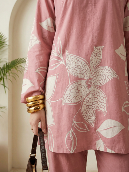 Romantic Florals Pure Cotton Printed Tunic with Palazzos