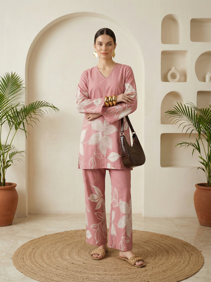 Romantic Florals Pure Cotton Printed Tunic with Palazzos