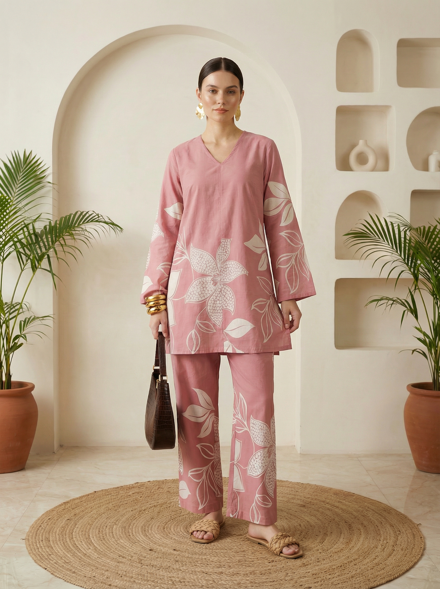 Romantic Florals Pure Cotton Printed Tunic with Palazzos