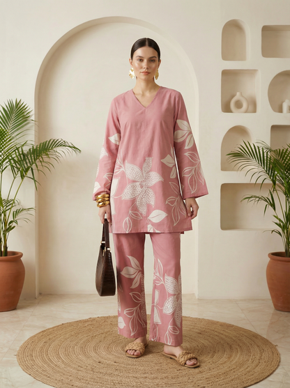 Romantic Florals Pure Cotton Printed Tunic with Palazzos