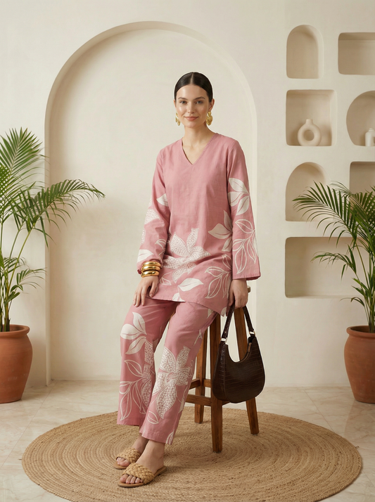 Romantic Florals Pure Cotton Printed Tunic with Palazzos