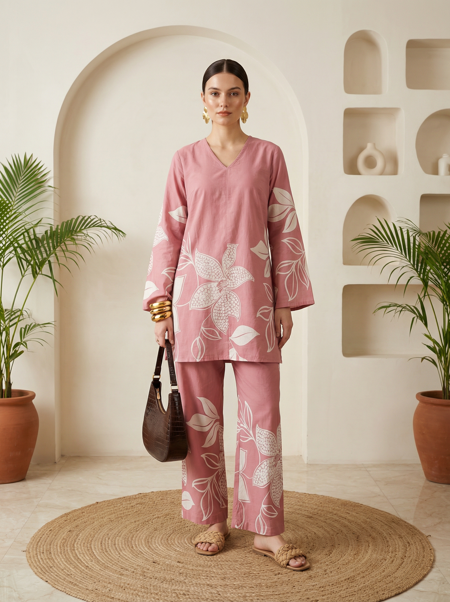 Romantic Florals Pure Cotton Printed Tunic with Palazzos
