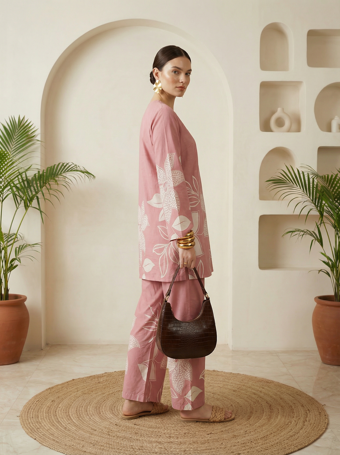 Romantic Florals Pure Cotton Printed Tunic with Palazzos