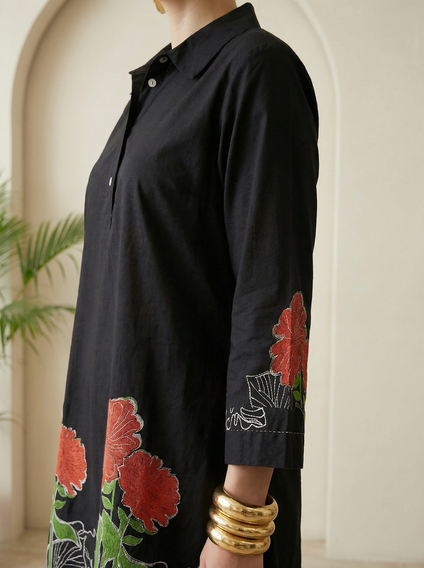 Romantic Florals Black Pure Cotton Tunic and Trousers