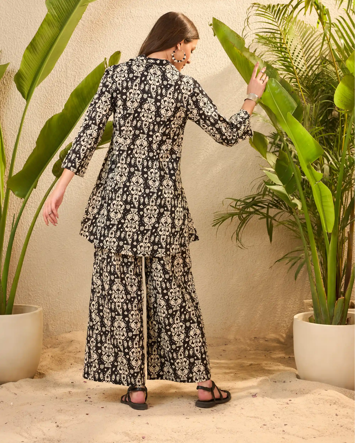 Black & Cream Ikat Pure Cotton Tunic & Trouser Co-Ord Set