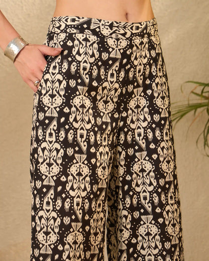 Black & Cream Ikat Pure Cotton Tunic & Trouser Co-Ord Set