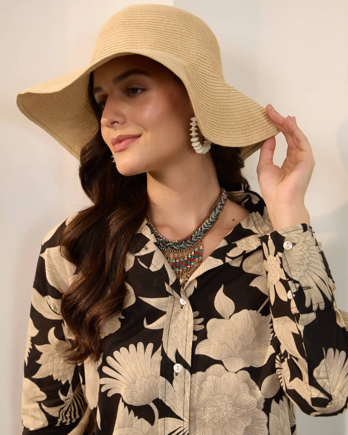 Black Floral Pure Cotton Shirt Collar Co-Ord Set with Trouser