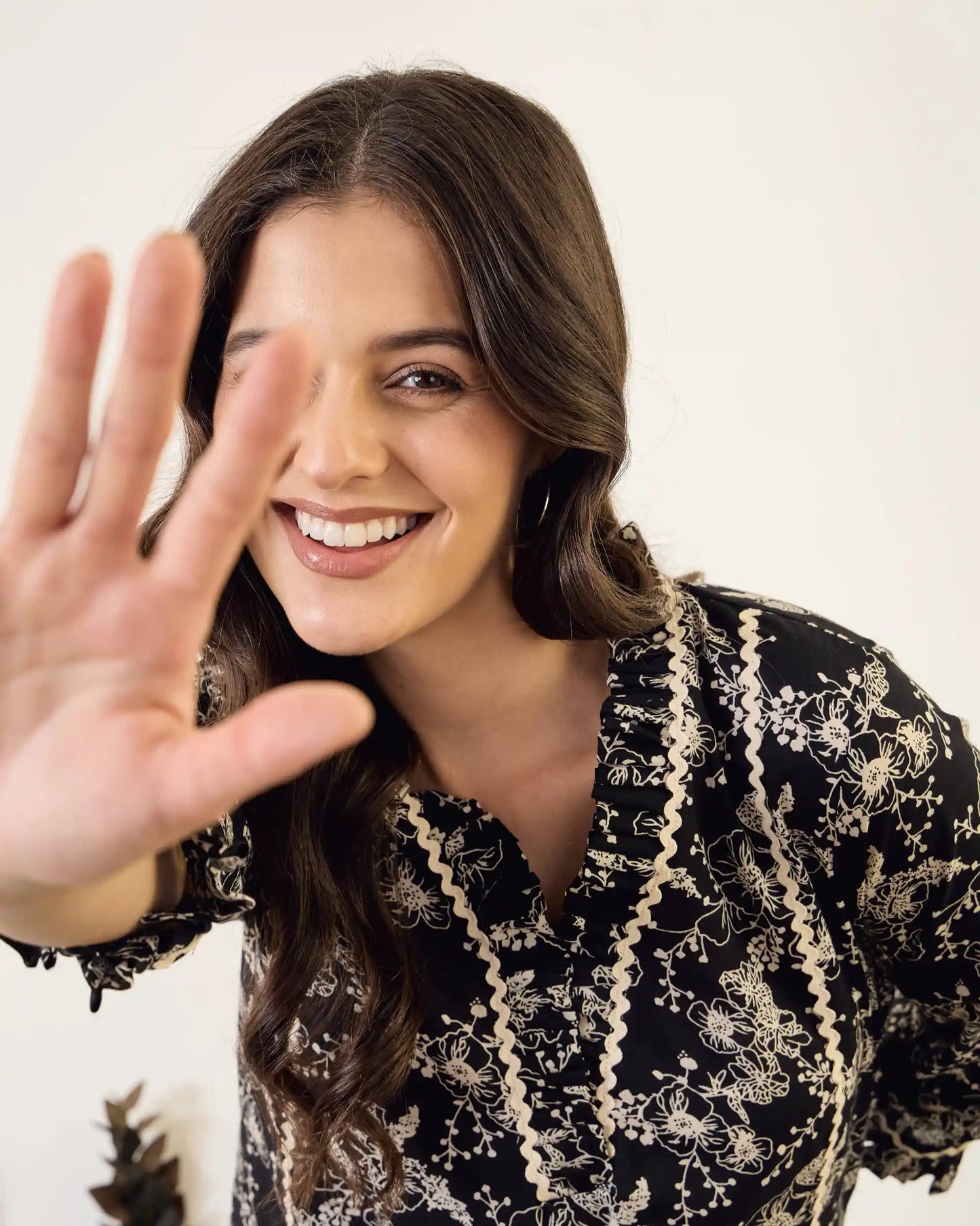 Black Printed Pure Cotton V-Neck Tunic & Palazzo Co-Ord Set