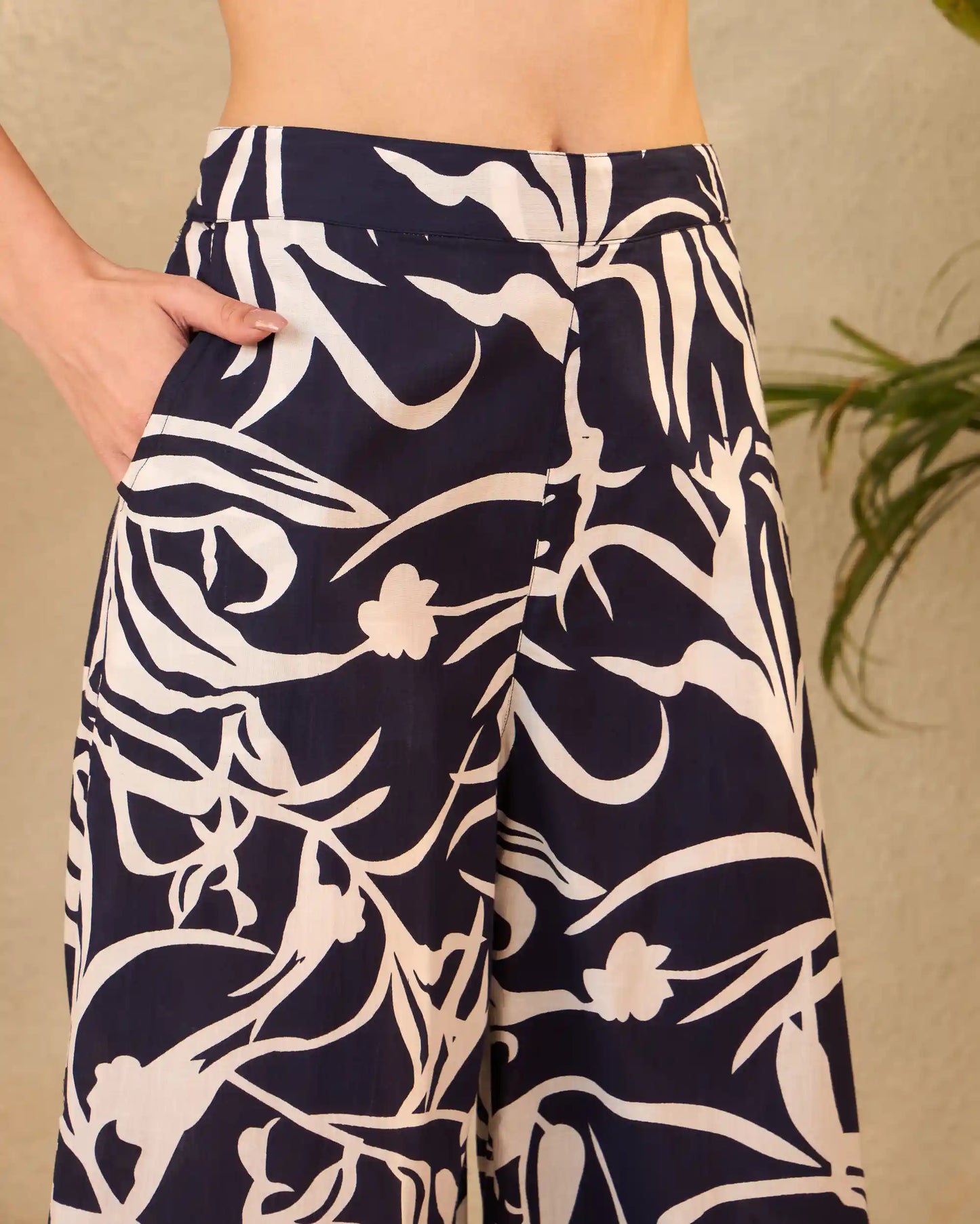 Blue & White Floral Pure Cotton Tunic & Palazzo Co-Ord Set