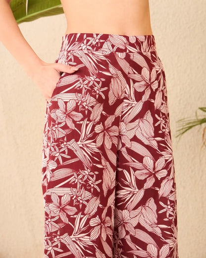 Brown Floral Pure Cotton V-Neck Top & Trouser Co-Ord Set