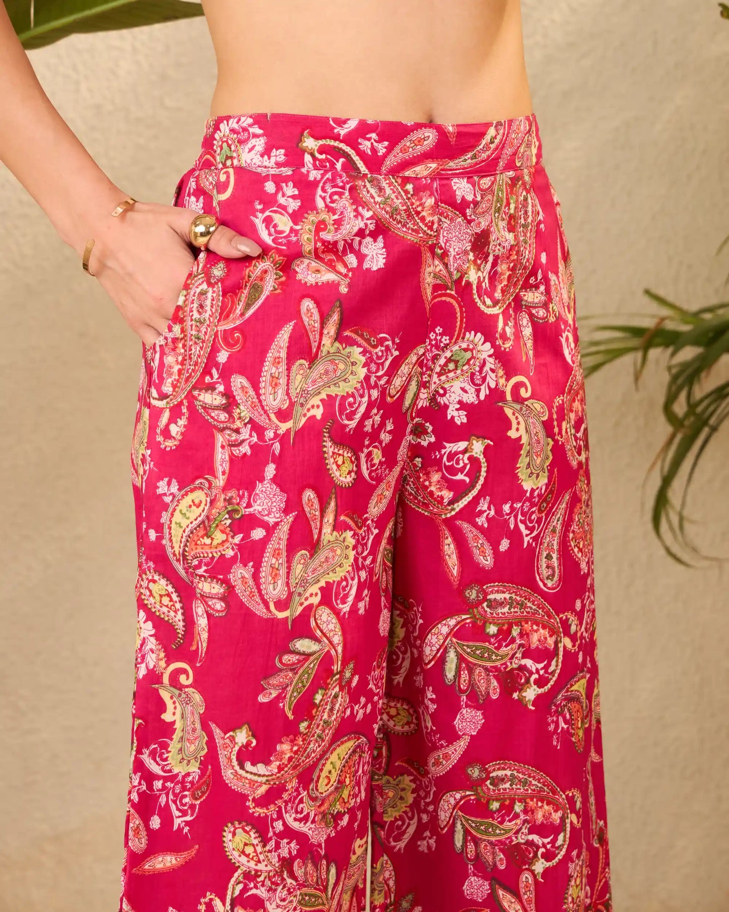 Fuchsia Paisley Floral Pure Cotton Mandarin Co-Ord Set