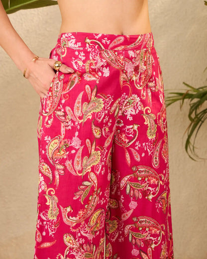 Fuchsia Paisley Floral Pure Cotton Mandarin Co-Ord Set