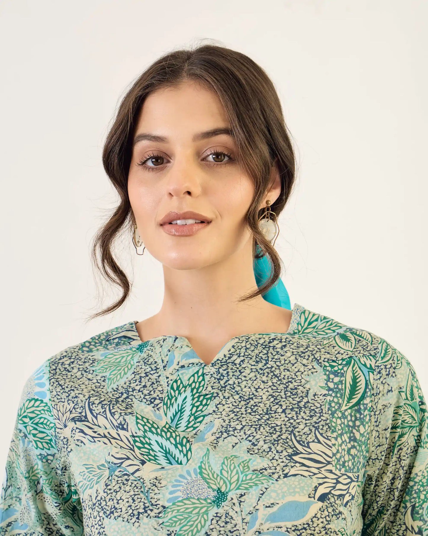 Green Floral Pure Cotton Round Neck Co-Ord Set