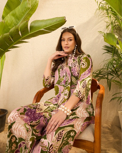 Green Paisley Printed Pure Cotton Shirt & Trousers Co-Ord Set