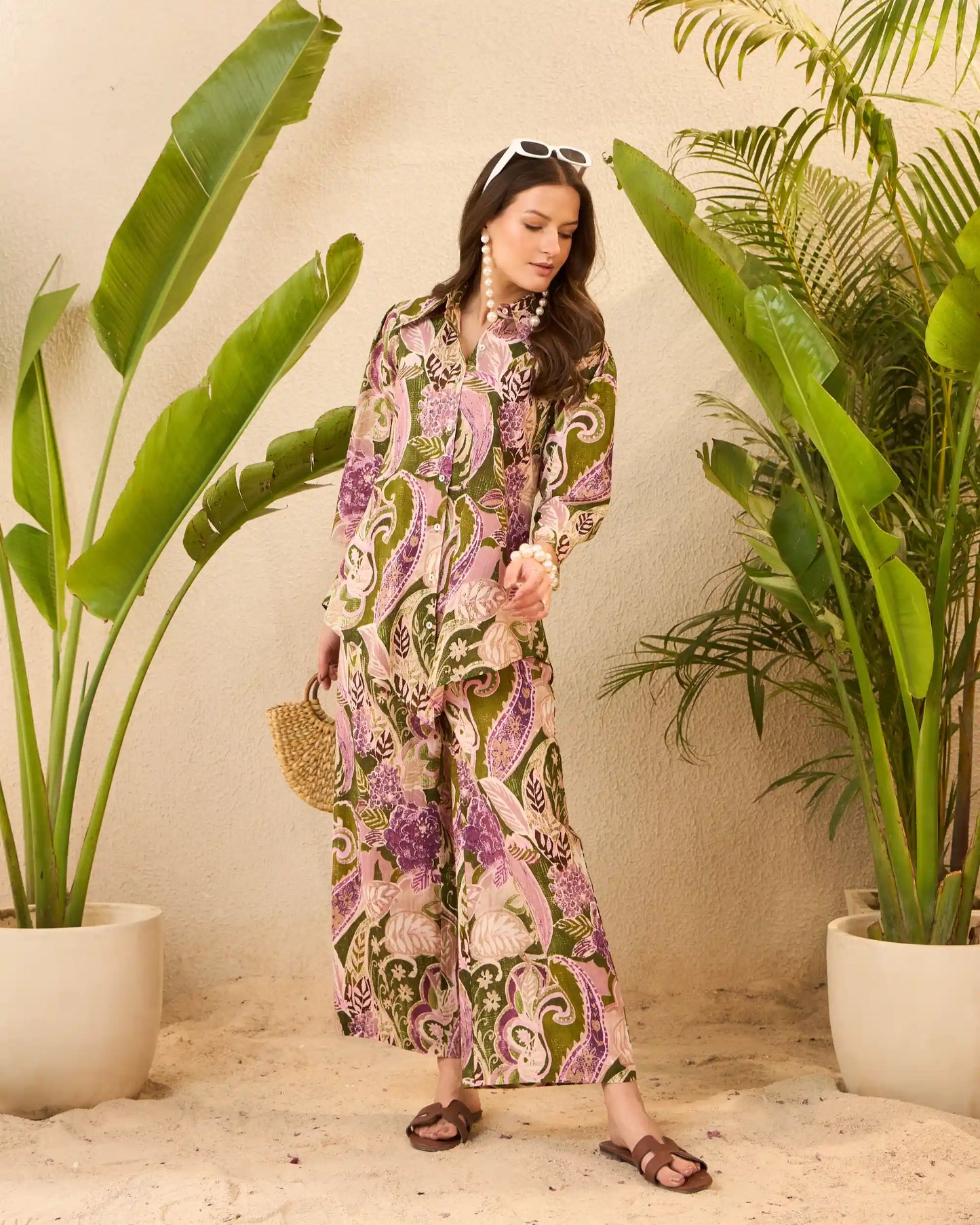 Green Paisley Printed Pure Cotton Shirt & Trousers Co-Ord Set