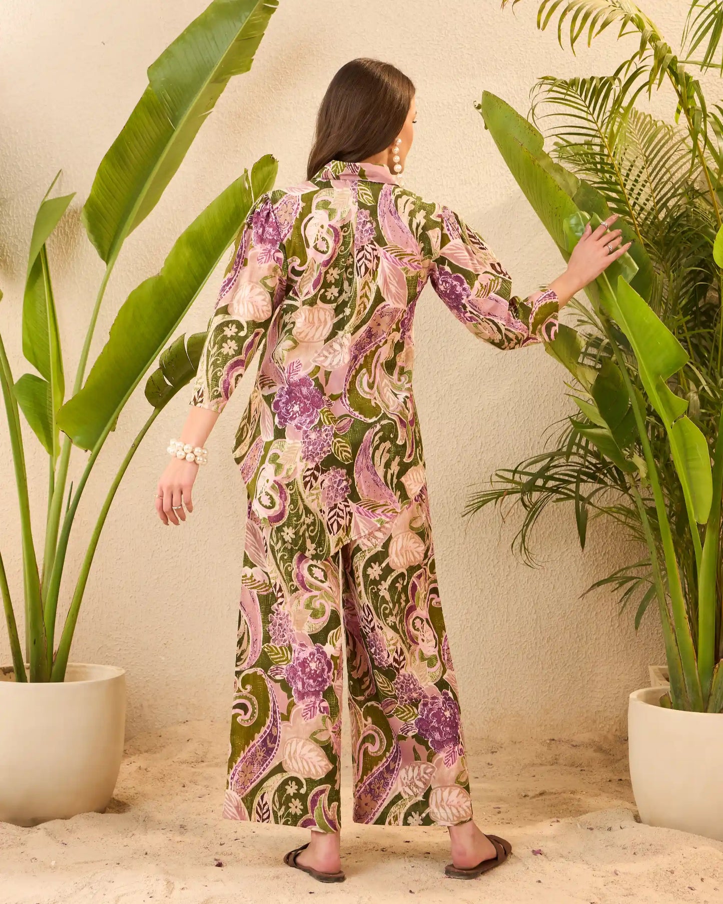 Green Paisley Printed Pure Cotton Shirt & Trousers Co-Ord Set