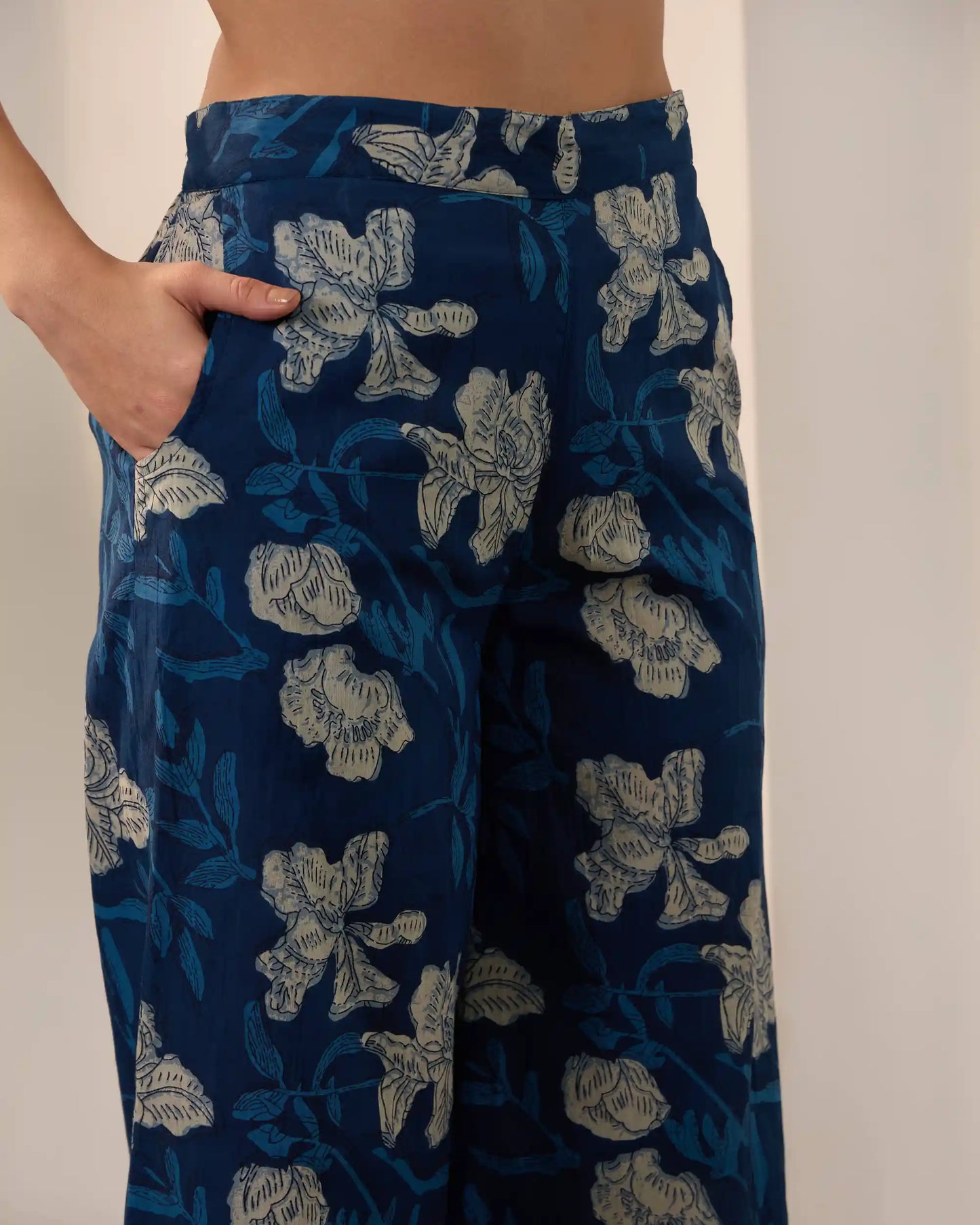 Indigo Blue Floral Pure Cotton Shirt Collar Co-Ord Set