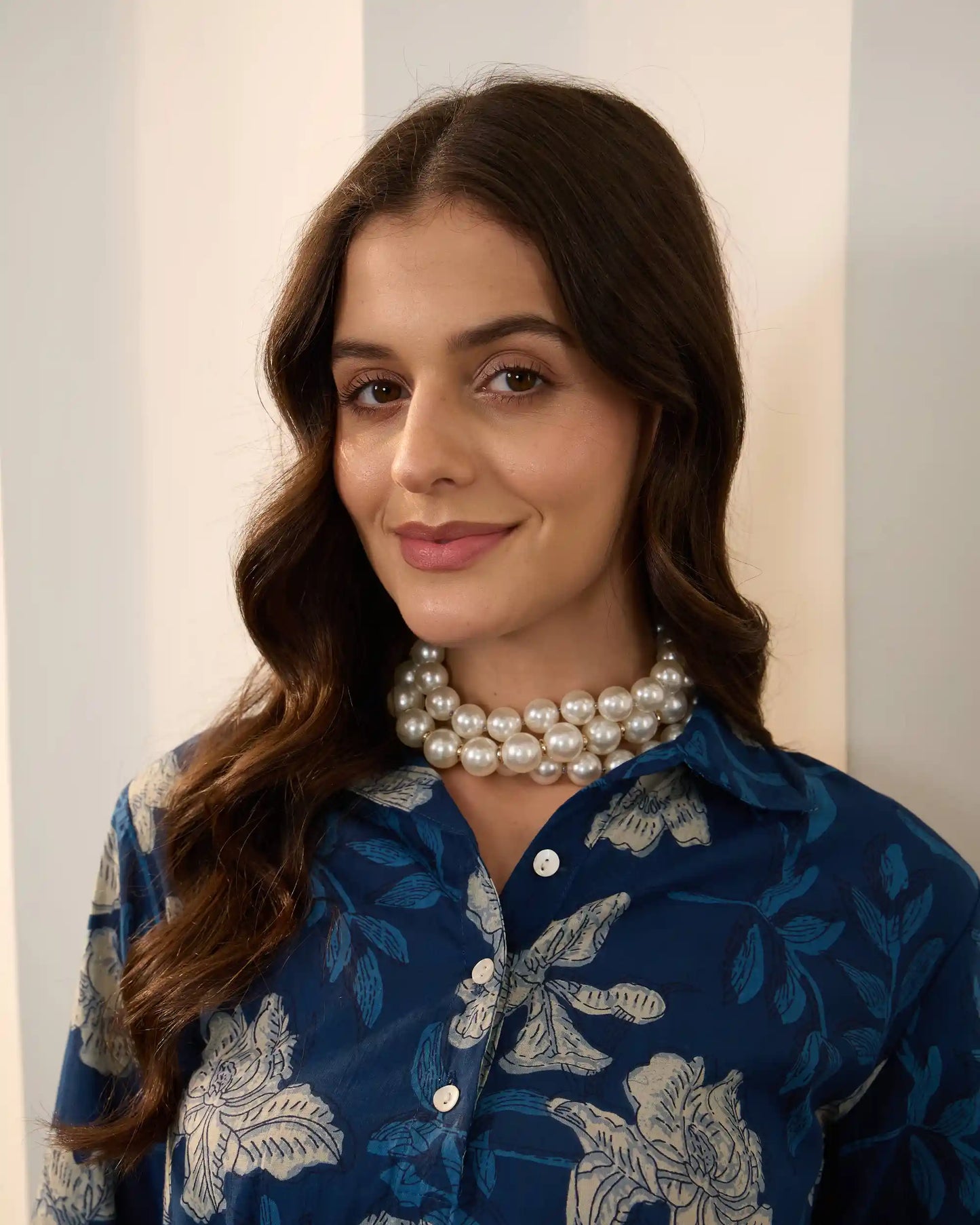 Indigo Blue Floral Pure Cotton Shirt Collar Co-Ord Set