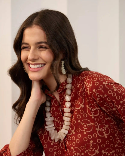 Maroon Printed Pure Cotton Mandarin Neck Tunic & Palazzo Set
