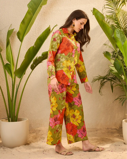 Multi-Color Floral Printed Pure Cotton Co-Ord Set