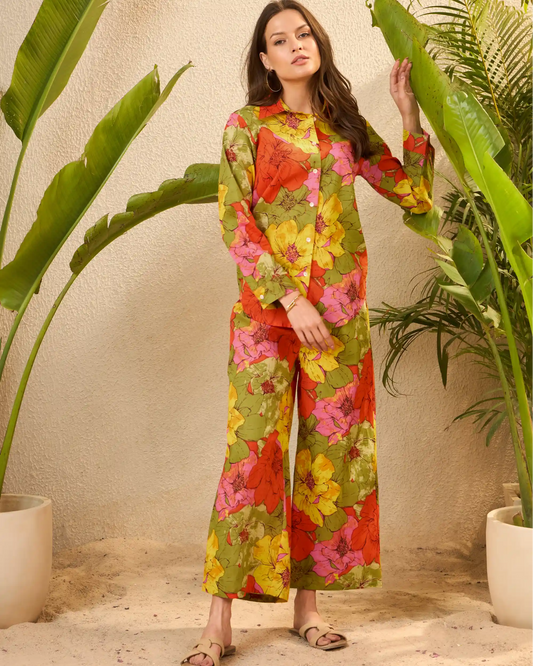 Multi-Color Floral Printed Pure Cotton Co-Ord Set