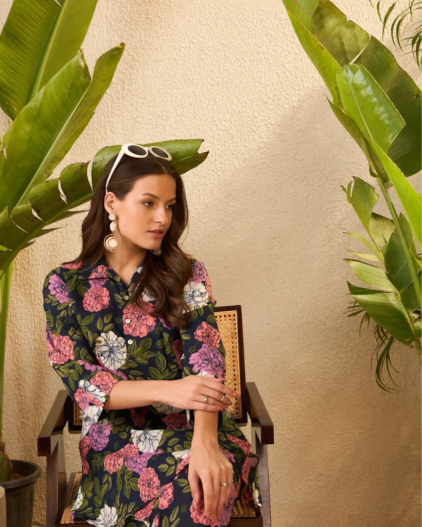 Navy Floral Pure Cotton Top & Trouser Co-Ord Set