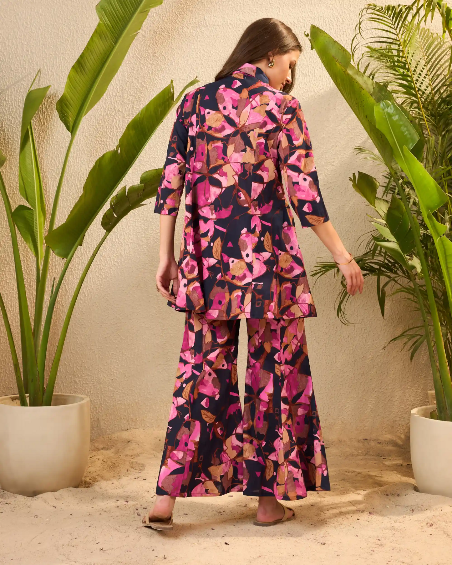 Navy Floral Pure Cotton Tunic & Palazzo Co-Ord Set